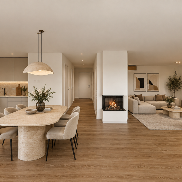 Mustermöblierung Großes Wohnzimmer mit Kamin